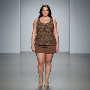 Level Up Active Women's Plus 2X Leopard Print Tank Top Brown/Black